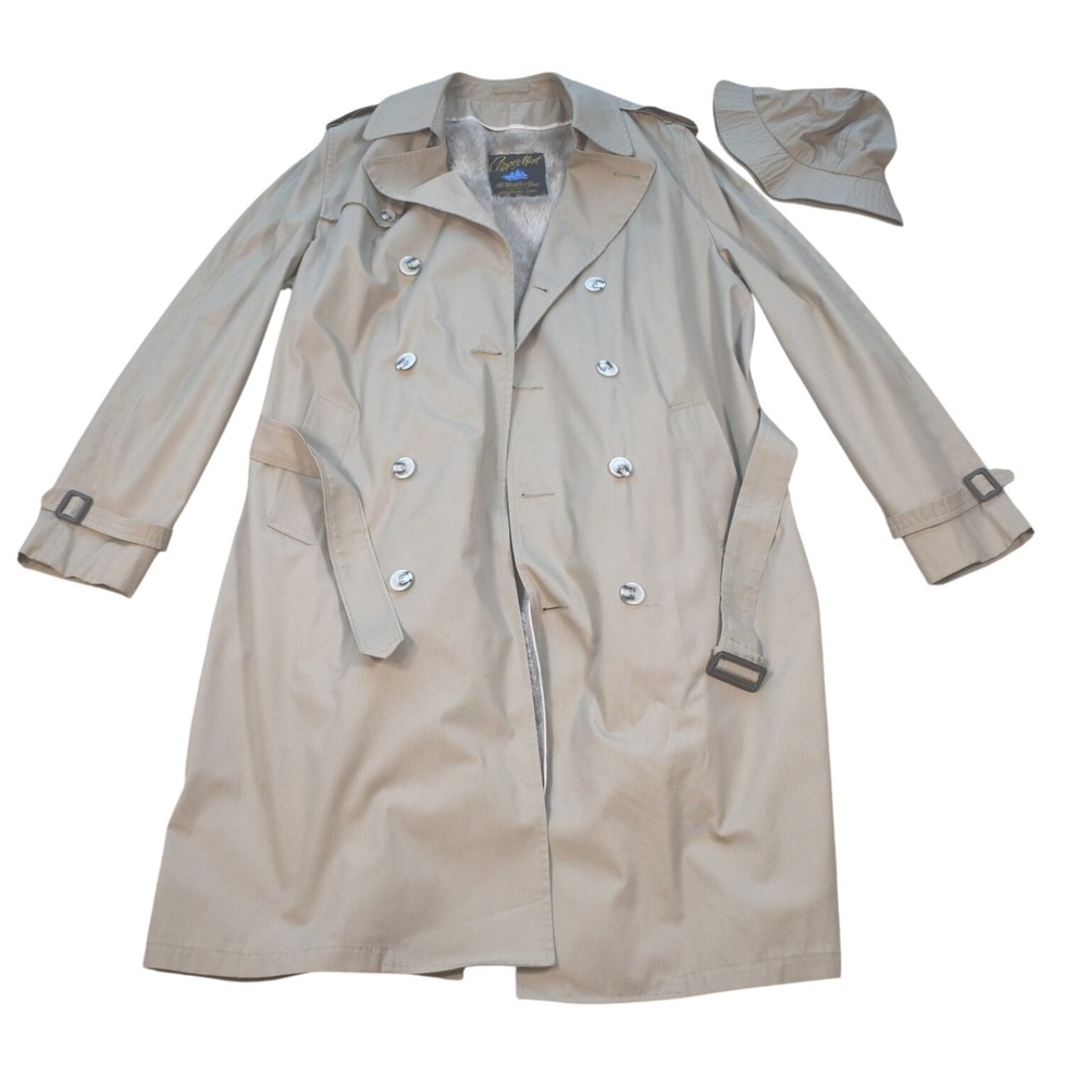 Clipper Mist All Weather Beige Men Trench Coat Liner Belt Hat London 42 X Long